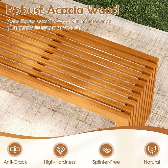 Tangkula Patio Acacia Wood Bench, 36” Outdoor All-Slat Wood Bench - Image 6
