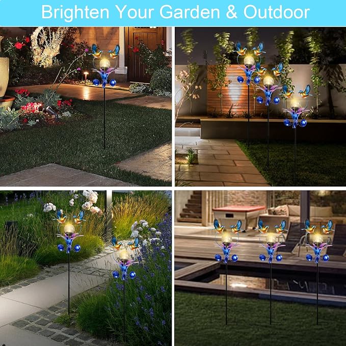 VCUTEKA Solar Lights Outdoor Metal Garden Stake Waterproof Crackle Glass Globe - Image 8