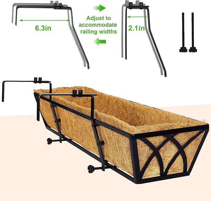30 Inch Window Deck with Coco Liner, Fence Metal Hanging Flower Planter Window - Image 4