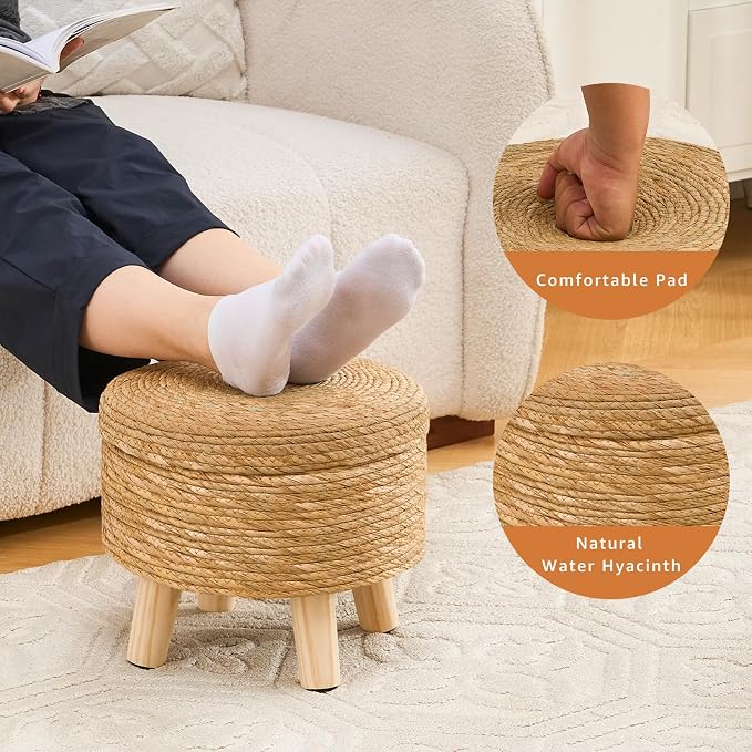 Cpintltr Storage Ottoman Poufs Handwoven Footstool Natural Seagrass Round - Image 4