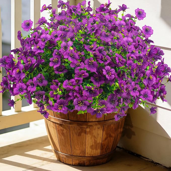 20 Bundles Artificial Flowers for Outdoors, UV Resistant Fake Plants Flowers by Grunyia