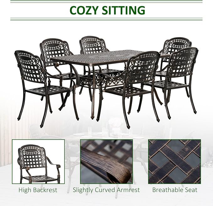Outsunny 7-Piece Patio Dining Set, Cast Aluminum Outdoor Furniture Set - Image 5