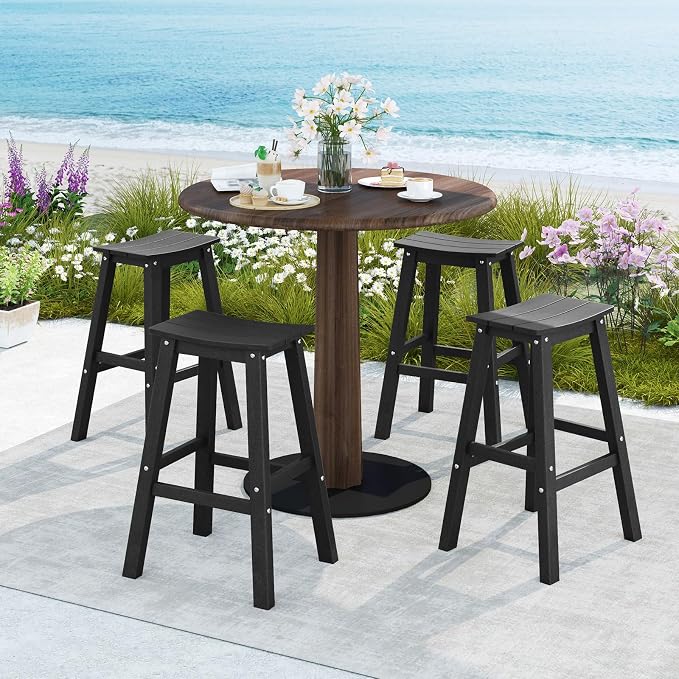 Tangkula Patio Bar Stools Set of 2, 29 Inch HDPE Bar Height Armless Saddle - Image 5