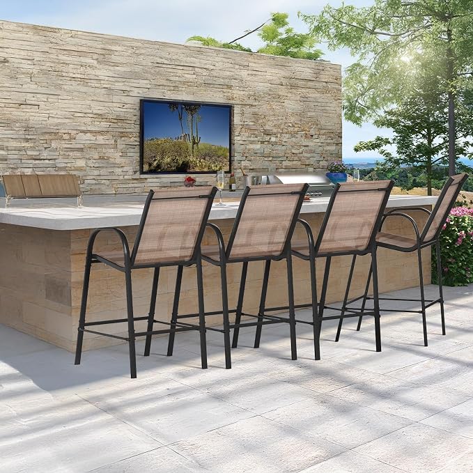 HOMREST Outdoor Bar Height Stools Set of 4, High Back Patio Chairs - Image 2