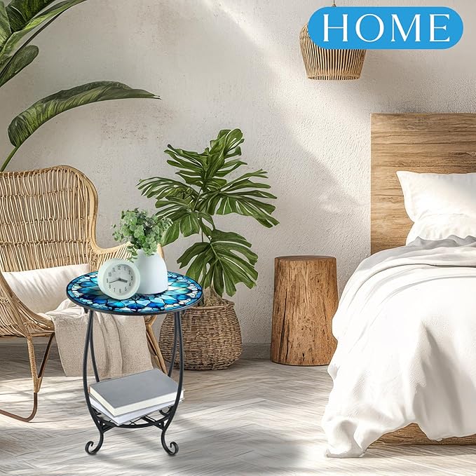 Outdoor Side Table Round Small Mosaic Patio Accent Indoor End Plant Coffee Tea - Image 6