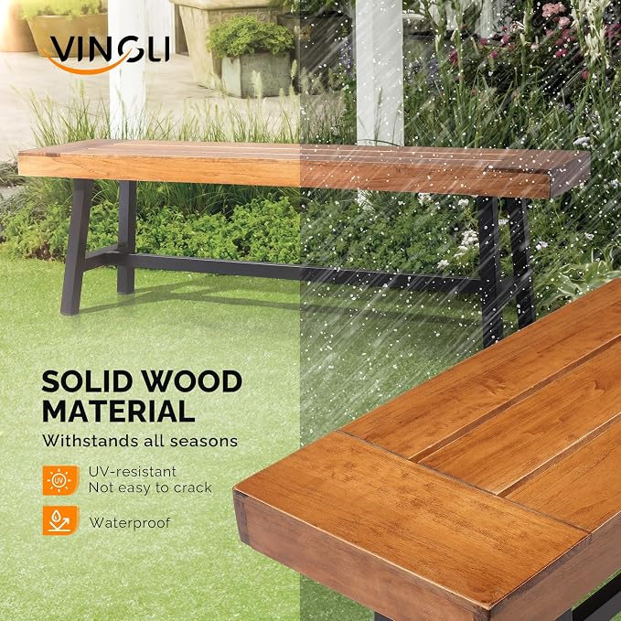VINGLI Outdoor Bench with Metal Legs Rustic, Wood Dining Bench Indoor Outdoor - Image 5