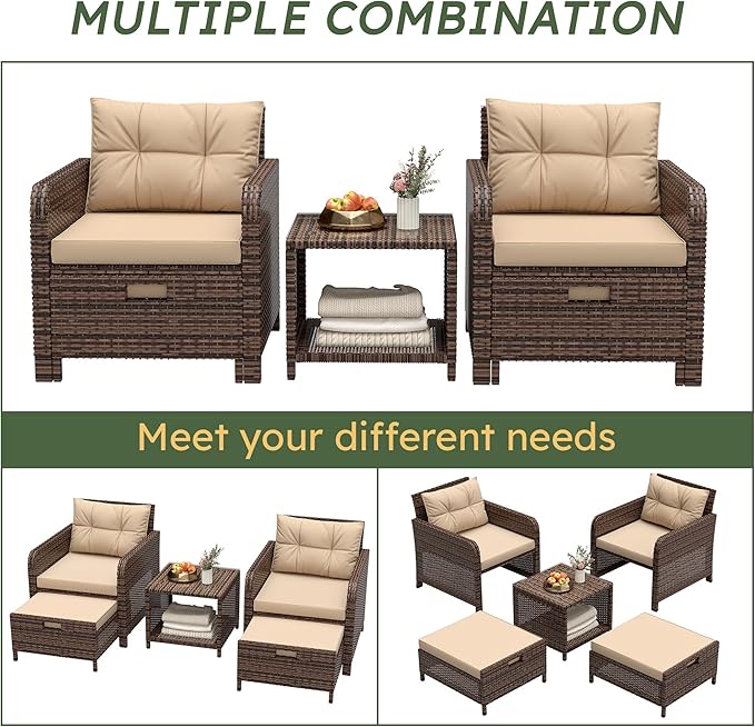 LHBcraft Outdoor Furniture 5 Piece Patio Conversation Set, PE Rattan Patio Set - Image 6