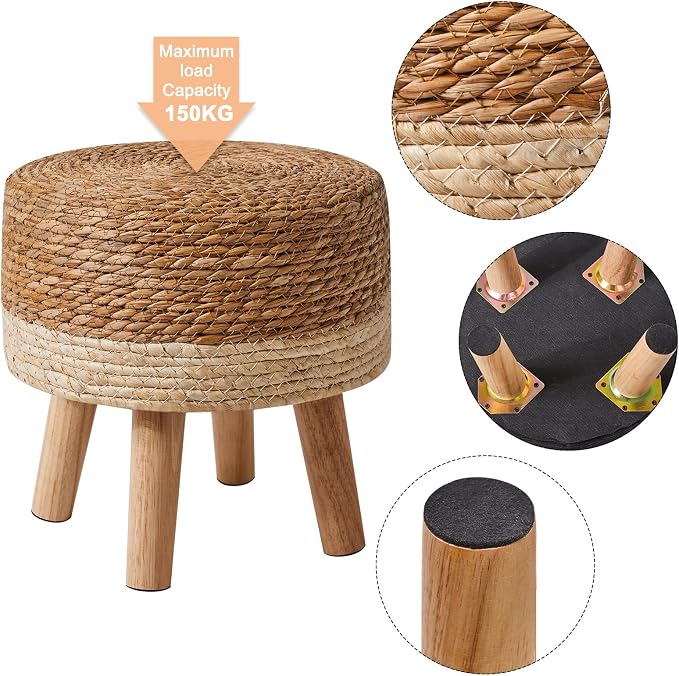 YMYNY Foot Stool Natural Seagrass Hand Weave, 12.6" Small Ottoman, Round - Image 9