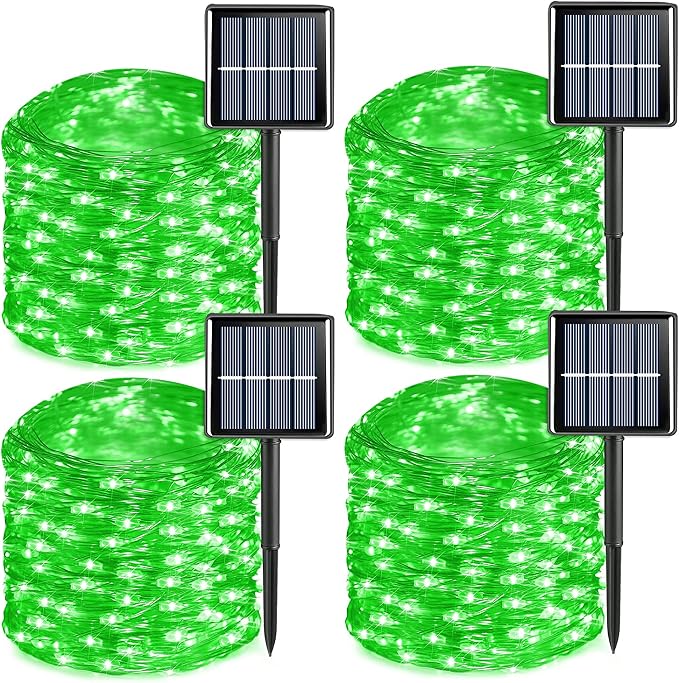 QITONG 4 Pack Solar St. Patricks Fairy Lights, Each 33ft 100 LED Green by QITONG