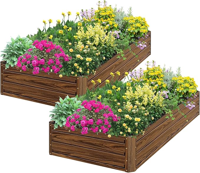SnugNiture 2 Pcs 6x3x1FT Raised Garden Bed Galvanized Planter Garden Boxes by snugniture