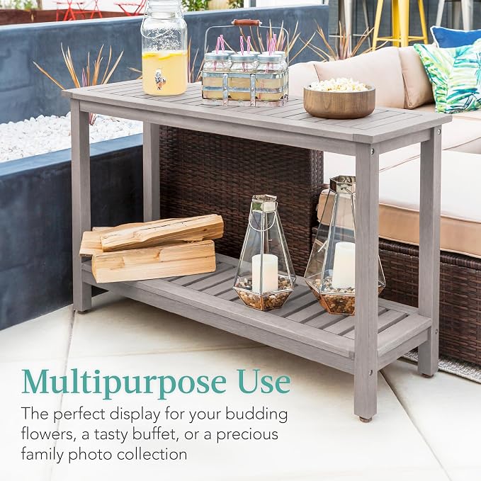 Best Choice Products 48in 2-Shelf Eucalyptus Wooden Console Table Indoor - Image 6
