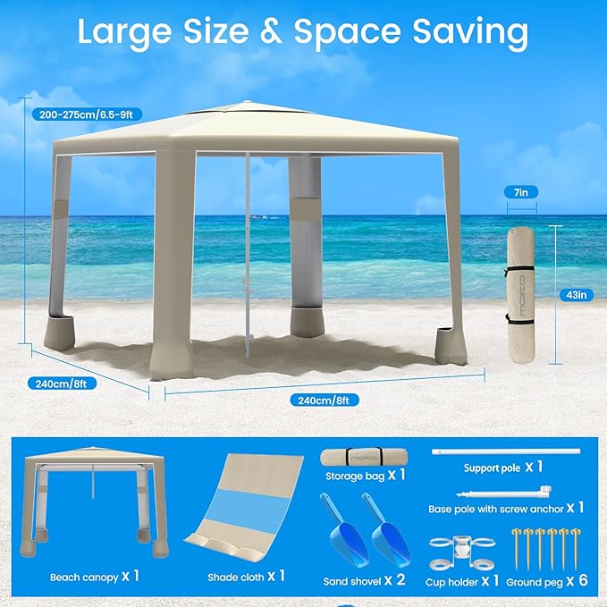 MoKo Beach Cabana, UPF 50+ Protection Easy Setup Beach Tent Sun Shelter - Image 7