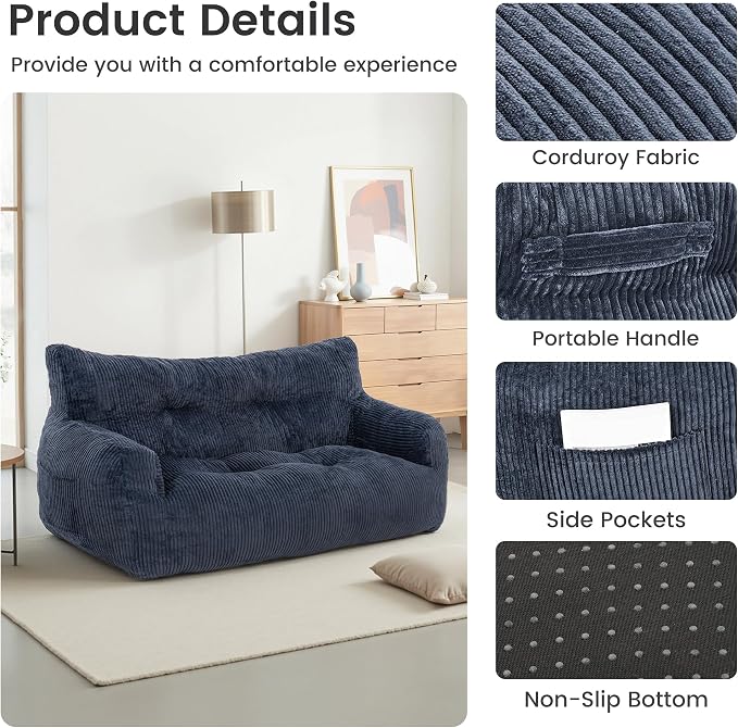 Pamapic 59" Bean Bag Chair, 2 Seat Loveseat Sofa, Ultra Soft Dutch Velvet - Image 7