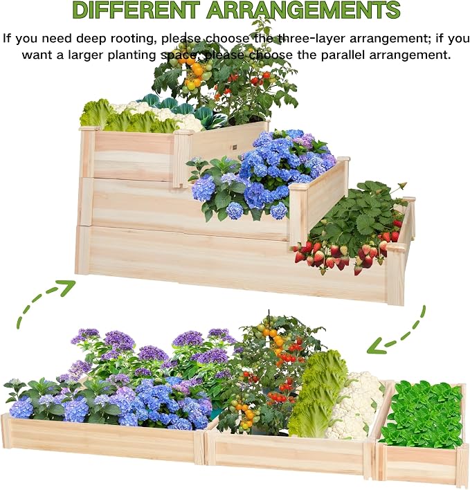 3-Tier Raised Garden Bed with Fabric Liner, Wood Elevated Planter Box with - Image 3