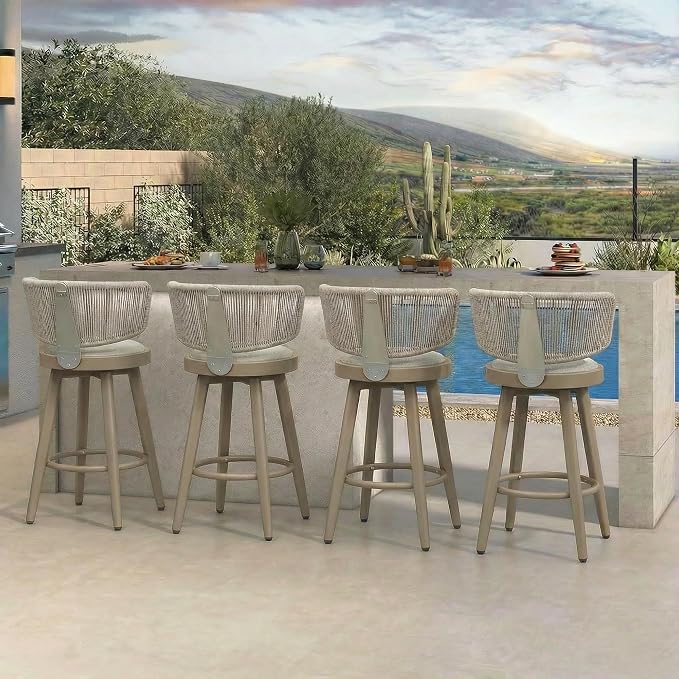 PURPLE LEAF Outdoor Counter Height Bar Stools Set of 4 26 Inch Patio Swivel Bar - Image 3