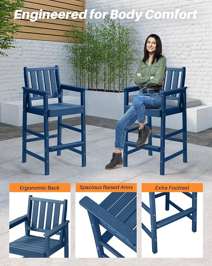 5-Piece HDPE Patio Bar Set, Rectangular Bar Height Table and 4 Adirondack Bar - Image 8