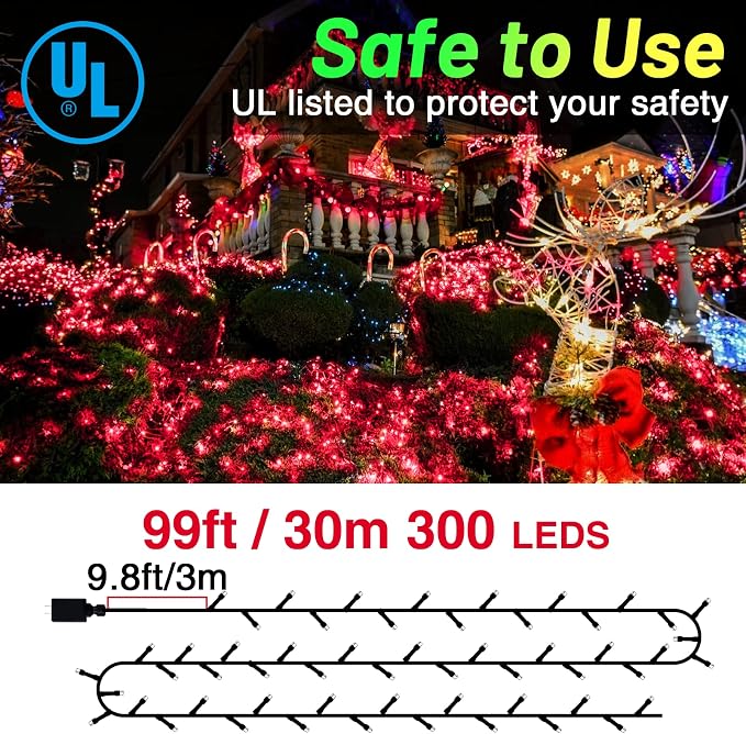 KNONEW Outdoor Christmas Lights 300 LED 99ft String Lights 8 Modes & Memory - Image 3