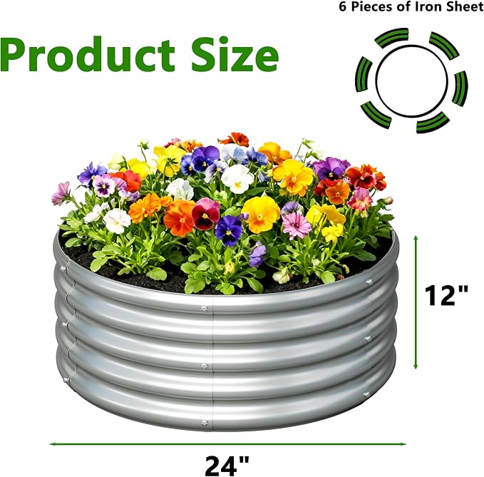 3PCS 2x2x1FT Galvanized Raised Garden Bed Kit, Vegetable Boxes-Round Metal - Image 2