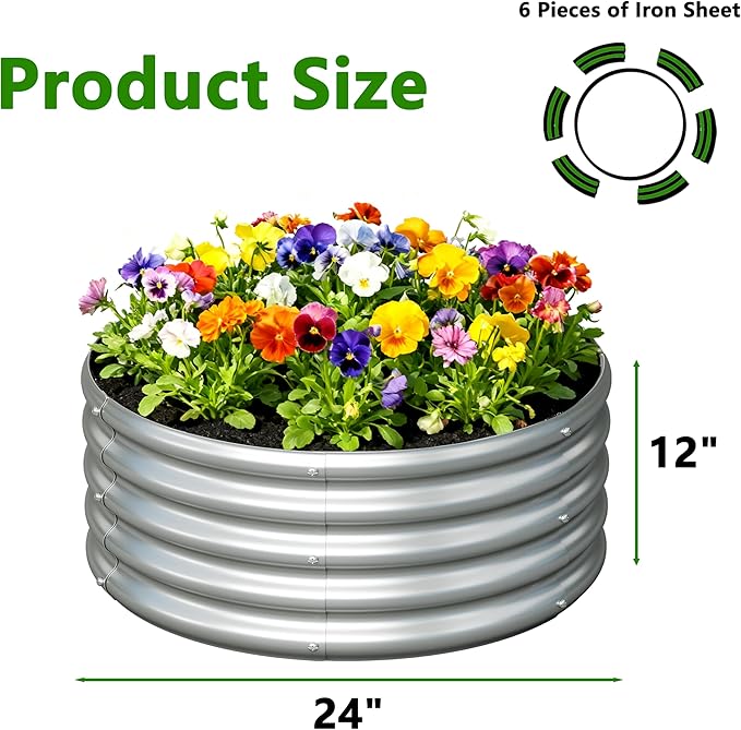 2PCS 2x2x1FT Galvanized Raised Garden Bed Kit, Vegetable Boxes-Round Metal - Image 2