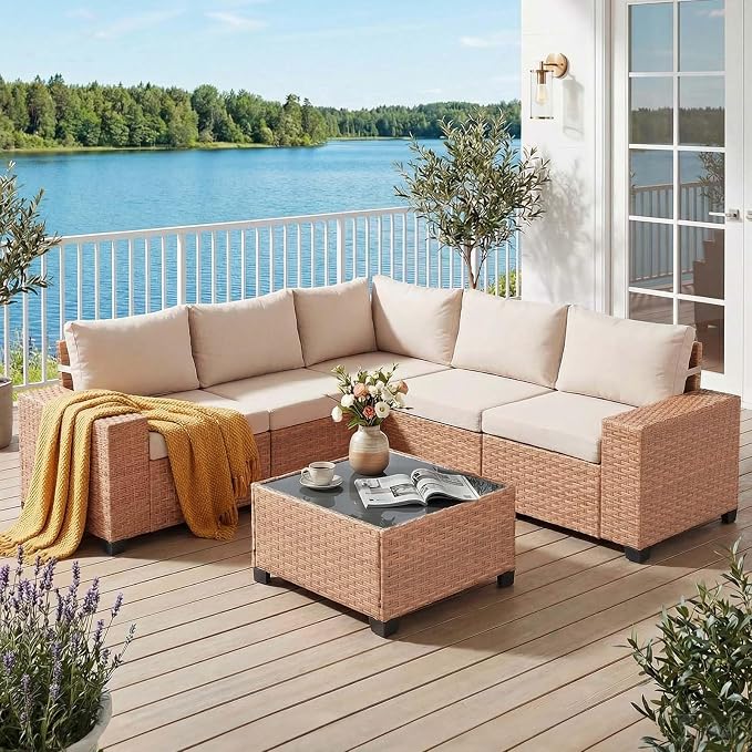 JOIVI 6-Piece Outdoor Sectional Patio Furniture Set, All-Weather Wicker by Enjoyyouroutdoorlife