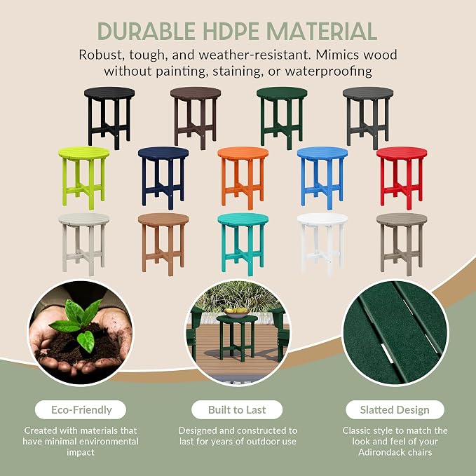 WestinTrends Dylan Adirondack Round Outdoor Side Table, Dark Green - Image 6