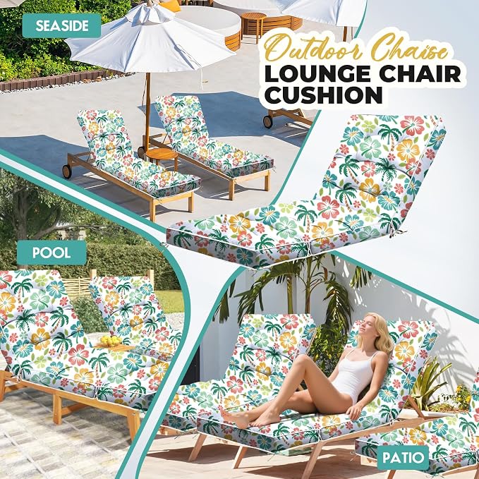 Outdoor Chaise Lounge Chair Cushion, Waterproof Non-Slip Patio Chaise Lounge - Image 7