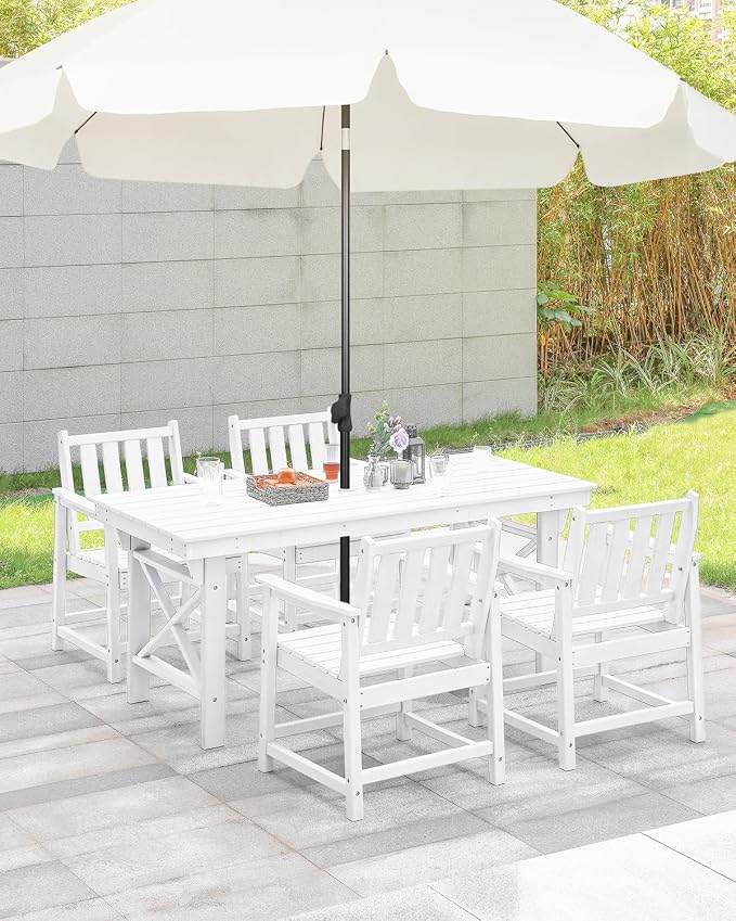 HDPE Outdoor Dining Set of 6, Patio Dining Table Set - Image 4