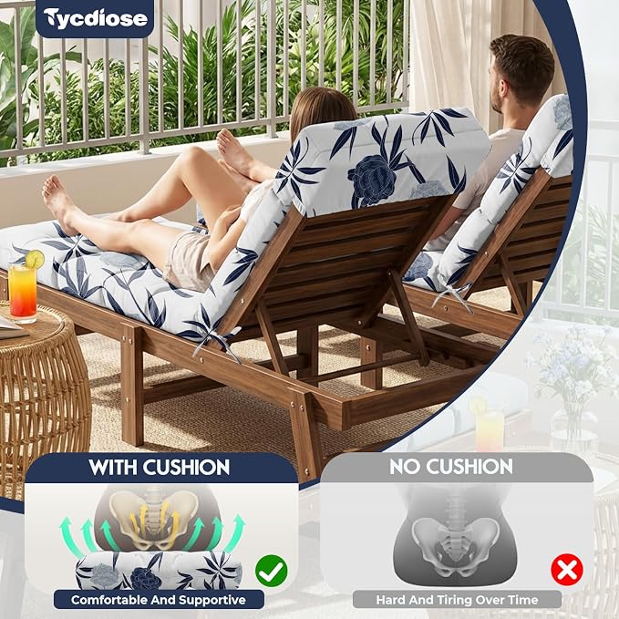 All Weather Chaise Lounge Cushions Outdoor 74.4 x 22 x 4 Inches Lounge Chair - Image 2