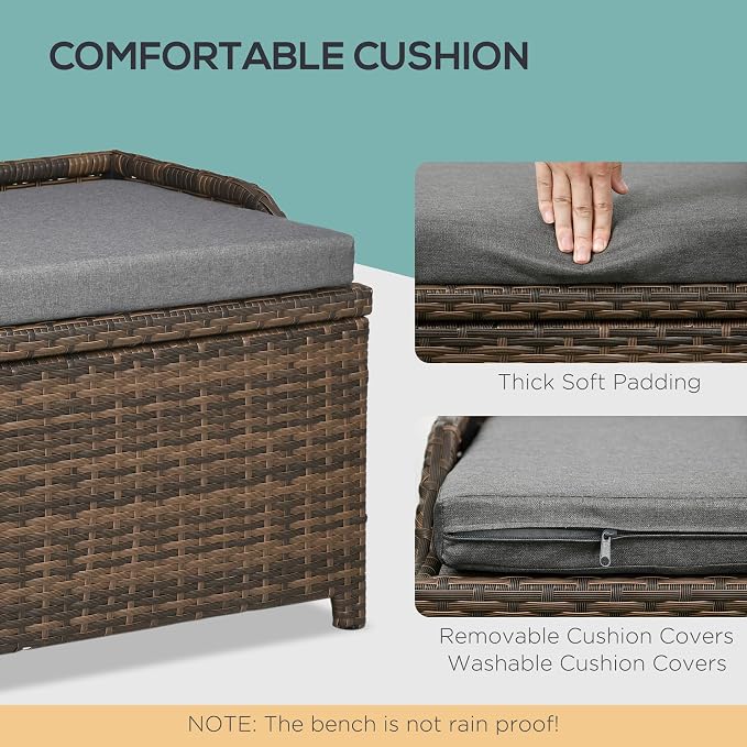 Outsunny 38 Gallon Outdoor Wicker Storage Bench Deck Box, PE Rattan Patio - Image 7