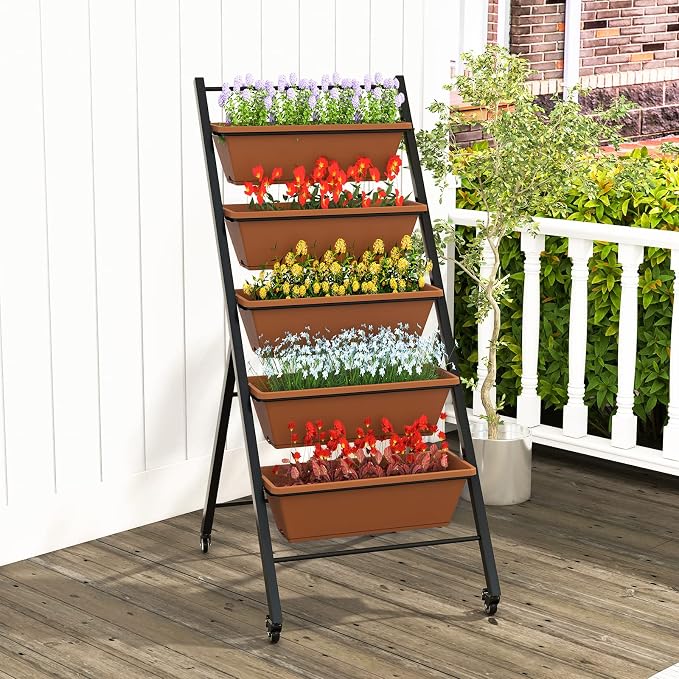 Giantex Vertical Raised Garden Bed on Wheels, 5-Tier Elevated Planter Boxes - Image 2
