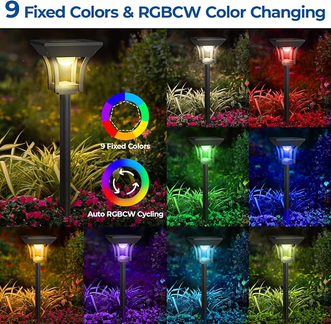 CINOTON 12 Pack RGBCW Solar Pathway Outdoor Lights, 3 Lighting Modes Solar LED - Image 2