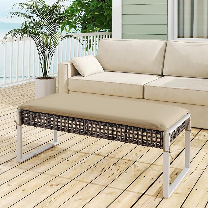 Tangkula Outdoor Ottoman, Patio Rattan Heavy Duty Wicker Footrest - Image 5