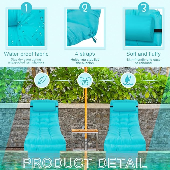 4 Pieces Outdoor Chaise Lounge Cushions - Image 3