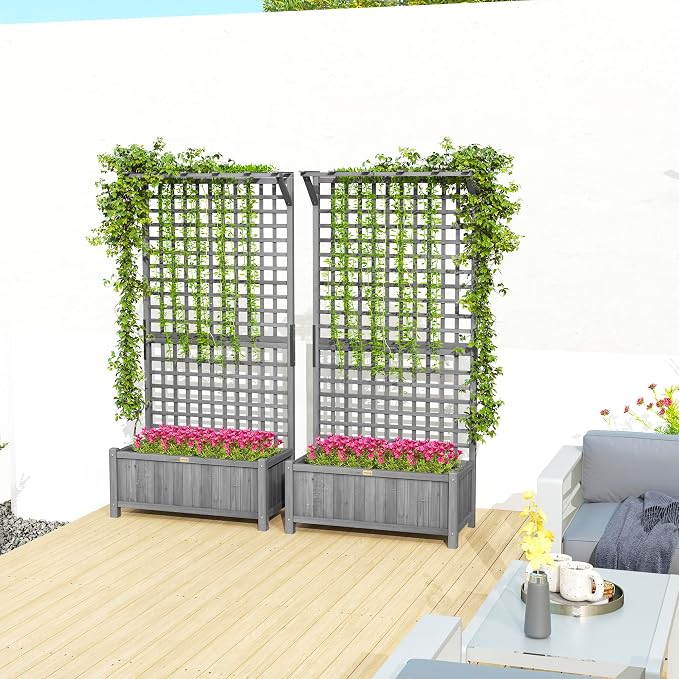 Outsunny Wood Planter with Trellis, Raised Garden Bed - Image 8