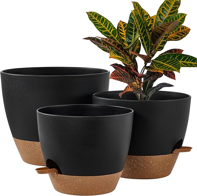 FaithLand 3-Pack Large Planter Pots, 12 10 9 Inch Self Watering Flower Pots by FaithLand