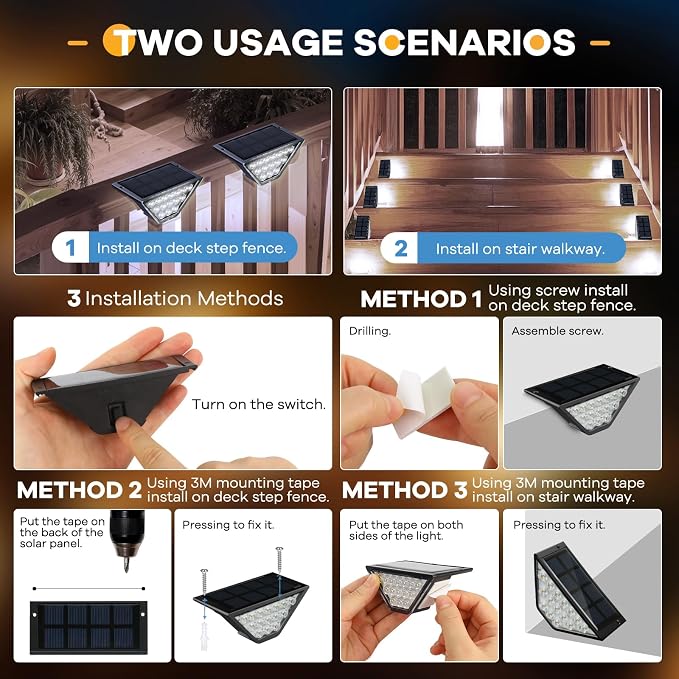 Solar Step Lights for Outside, Solar Stair Lights Outdoor Waterproof, Deck Step - Image 3