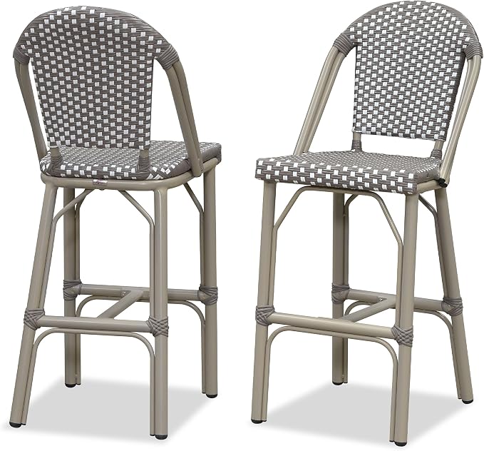 PURPLE LEAF French Bar Stools Set of 2 Champagne Print Finish Outdoor Bar Stools by PURPLELEAF