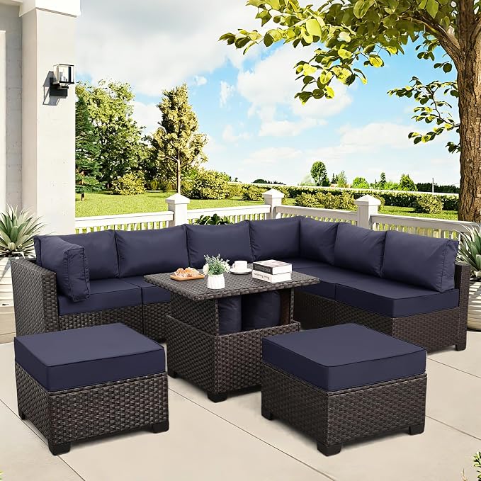 9 Pieces Wicker Patio Furniture Set Outdoor PE Rattan Sectional Conversation - Image 2