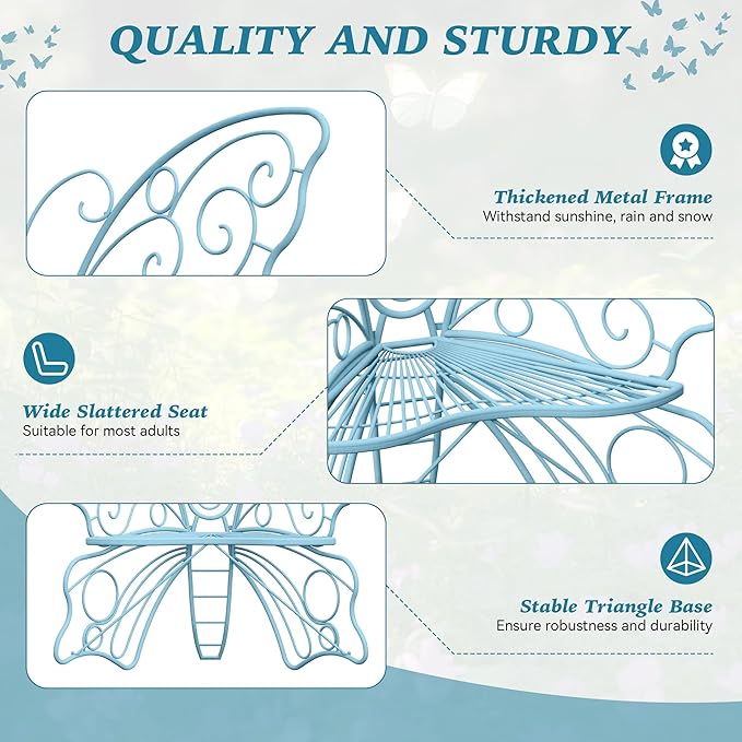 49 Inch Outdoor Bench, Weatherproof Butterfly Front Porch Benches - Image 6