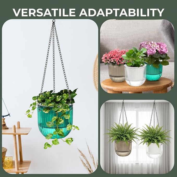 3 Pack Self Watering Hanging Planters, 6.5 Inch Hanging Flower Pot - Image 4