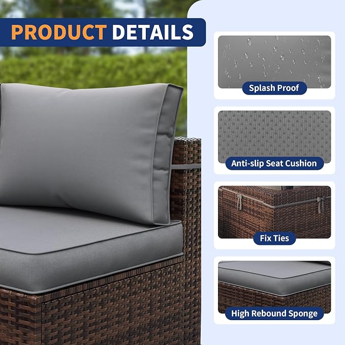 Patio Furniture Set, 7 Pieces Outdoor Sectional Sofa, PE Wicker Backyard - Image 3