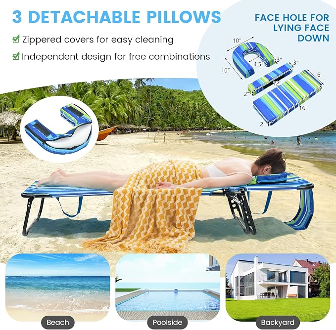GYMAX Tanning Chair, 350lbs Beach Lounge Chair - Image 4