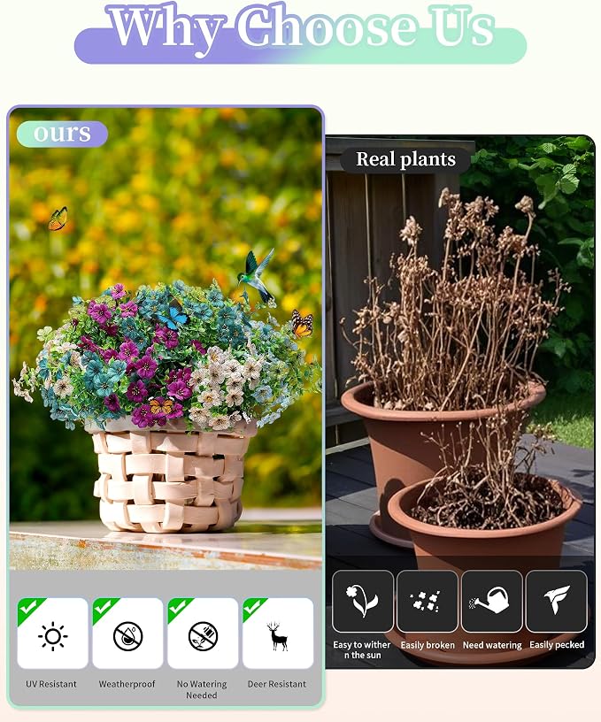 Faux Artificial Plants Flowers for Outdoor Planters Spring Summer Decor 16 - Image 4