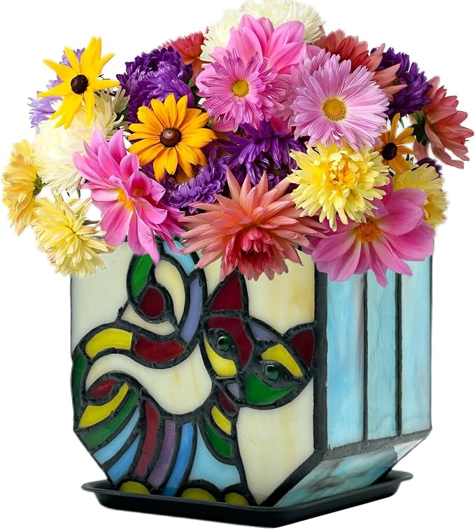 Stained Glass Cat Pot with Drainage, Cute Planters by Entlityful