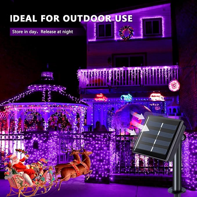 JMEXSUSS 4 Pack Purple Solar String Lights Outdoor Waterproof, 100 LED 33ft - Image 4