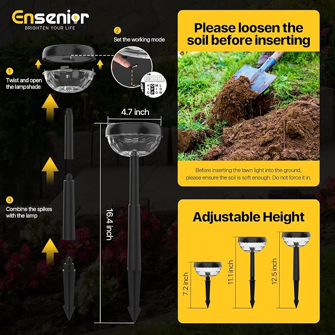 Ensenior Solar Pathway Lights Outdoor, Auto On/Off Solar Powered Yard Lights - Image 7