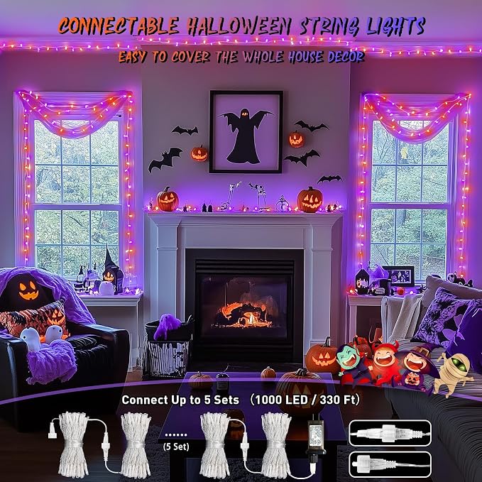 JMEXSUSS Halloween Lights Outdoor, 66FT Purple Orange Lights - Image 2