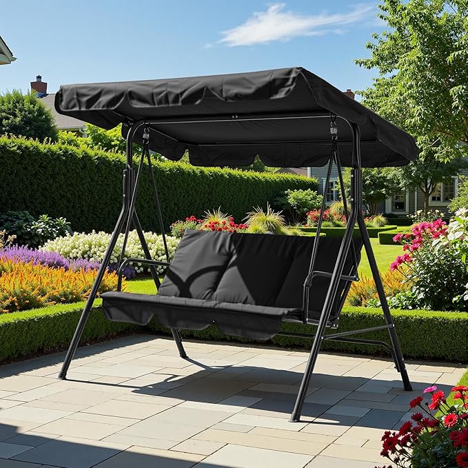 3 Person Porch Swing Chair, Outdoor Patio Swing Chair by GarveeTech
