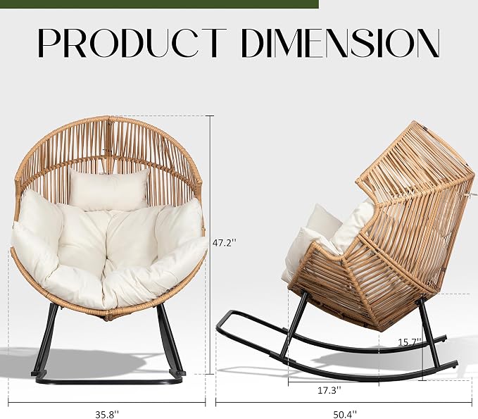 JAMFLY Egg Chair Rocking Chairs, Wicker Patio Chair Oversized Lounger Chair - Image 2