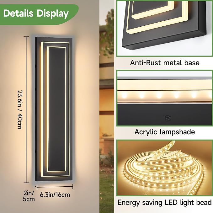 . Modern Outdoor Wall Light, 2-Tier Black Exterior Lighting Fixtures - Image 7